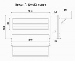 Электрический полотенцесушитель Terminus Горизонт П8 1000х600 sensor quick touch